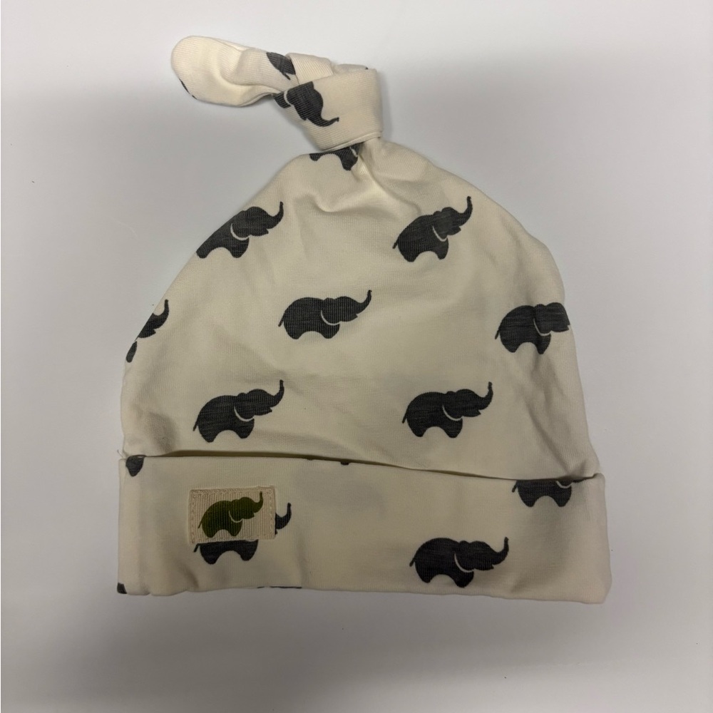 Cream Elephant Patterned Baby Hat